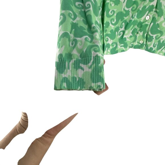 Lands End Womens Green Seahorse Print Cardigan Sweater L - Picture 9 of 9